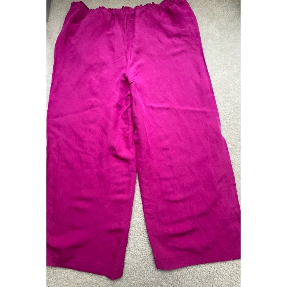 H&M Linen Blend Wide Leg Crop Pull On Pants Size XL  Hot Pink - Picture 9 of 9